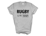 Rugby Shirt, Rugby is my therapy T-Shirt Mens Womens Gift - 4235